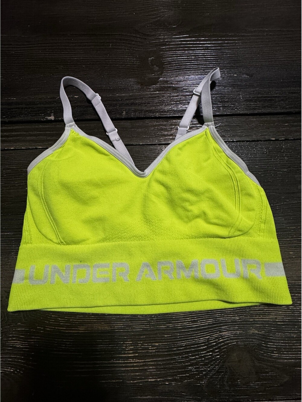 Under Armour Womens Small Seamless Low Long Sports Bra Neon Yellow Compression